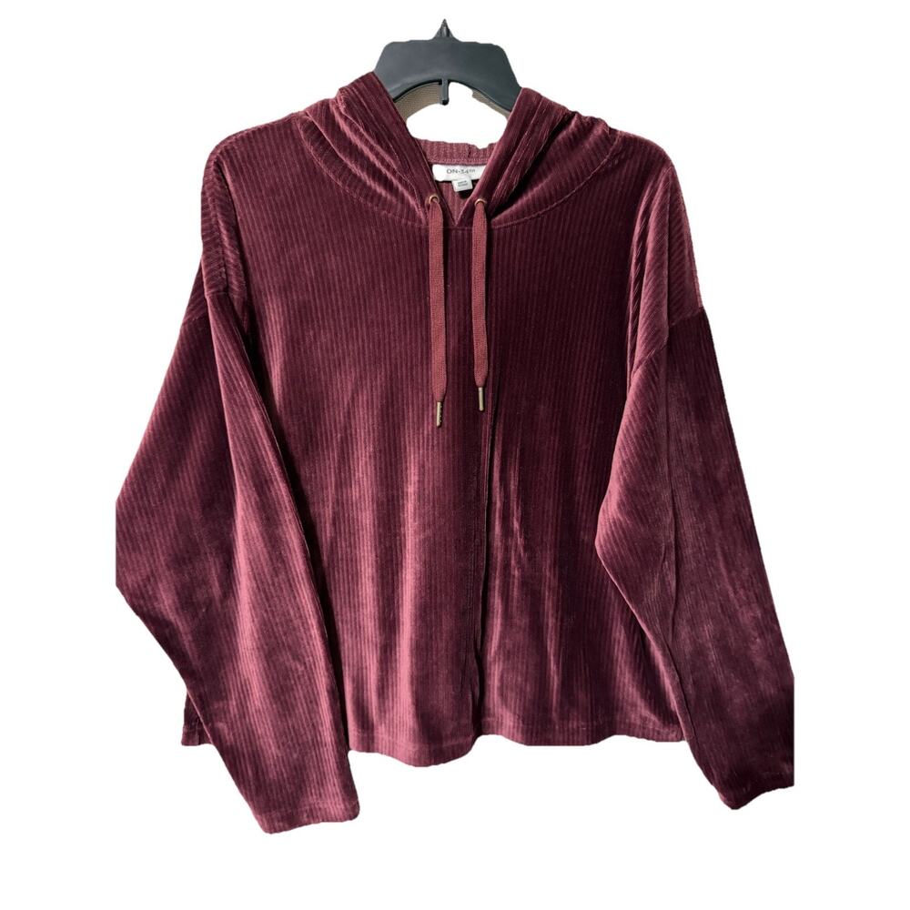 On 34th Women's Pullover Hooded Sweater Sz XL Velvet Corduroy Maroon Stretch